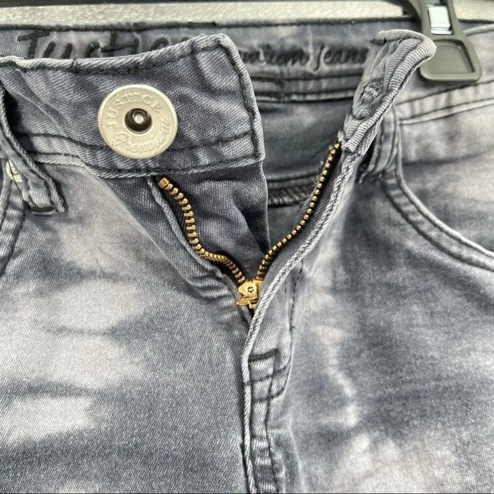 Justice Premium Jeans Girl’s Simply Low Tie Dye Gray Denim Skinny Jeans Size 14